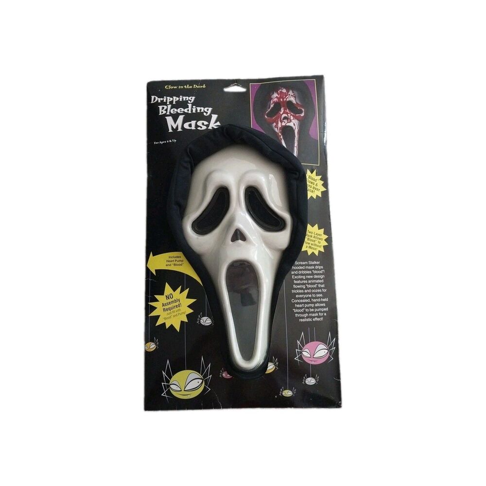 Vintage Scream Ghost Face Style Bleeding Halloween Mask w/ Blood Heart Pump NEW